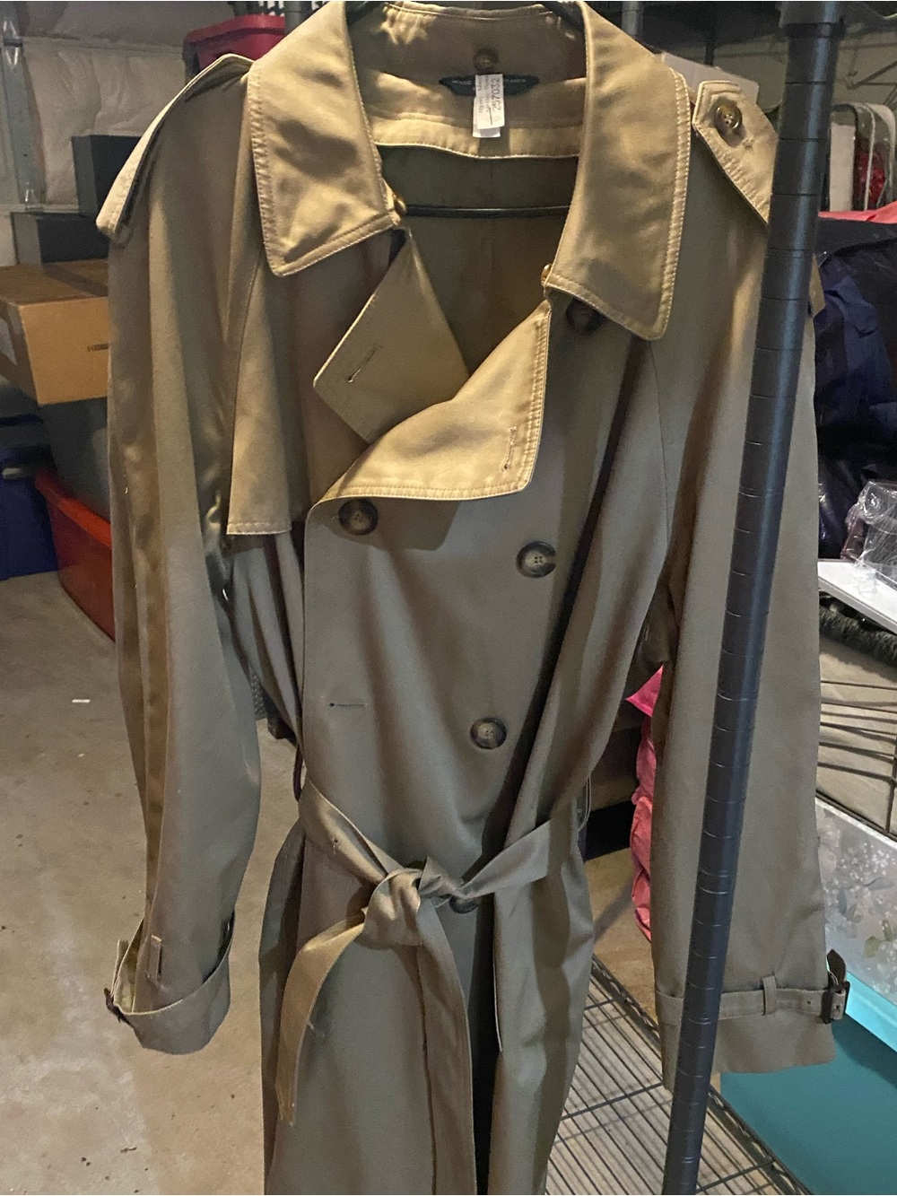 Vintage Ralph Lauren Olive-Tan Double-Breasted Trench Coat with Belt Size 42L